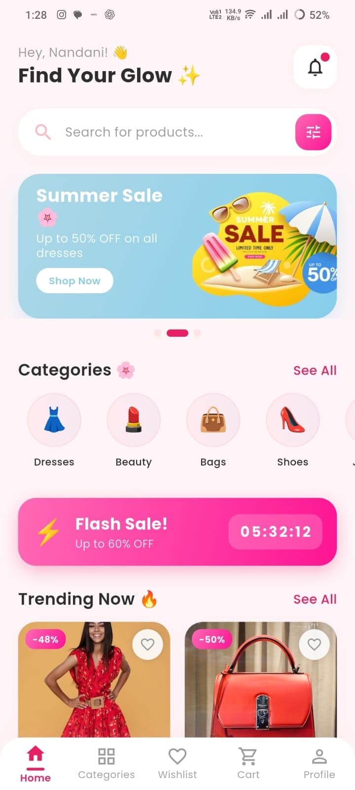 GlowCart — Flutter app screenshot